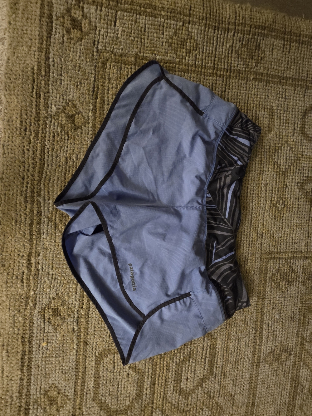 Patagonia Light Blue Women's Running Shorts with Patterned Waistband